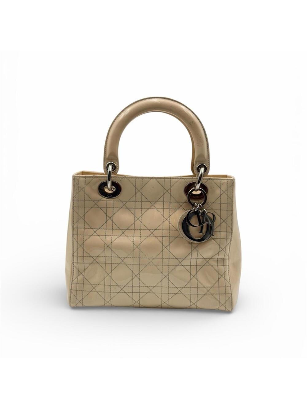 Christian Dior Lady Dior Patent Leather Bag Beige / Nude Silver Hardware